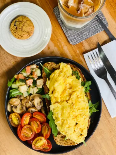 Scrambled eggs sourdough toast